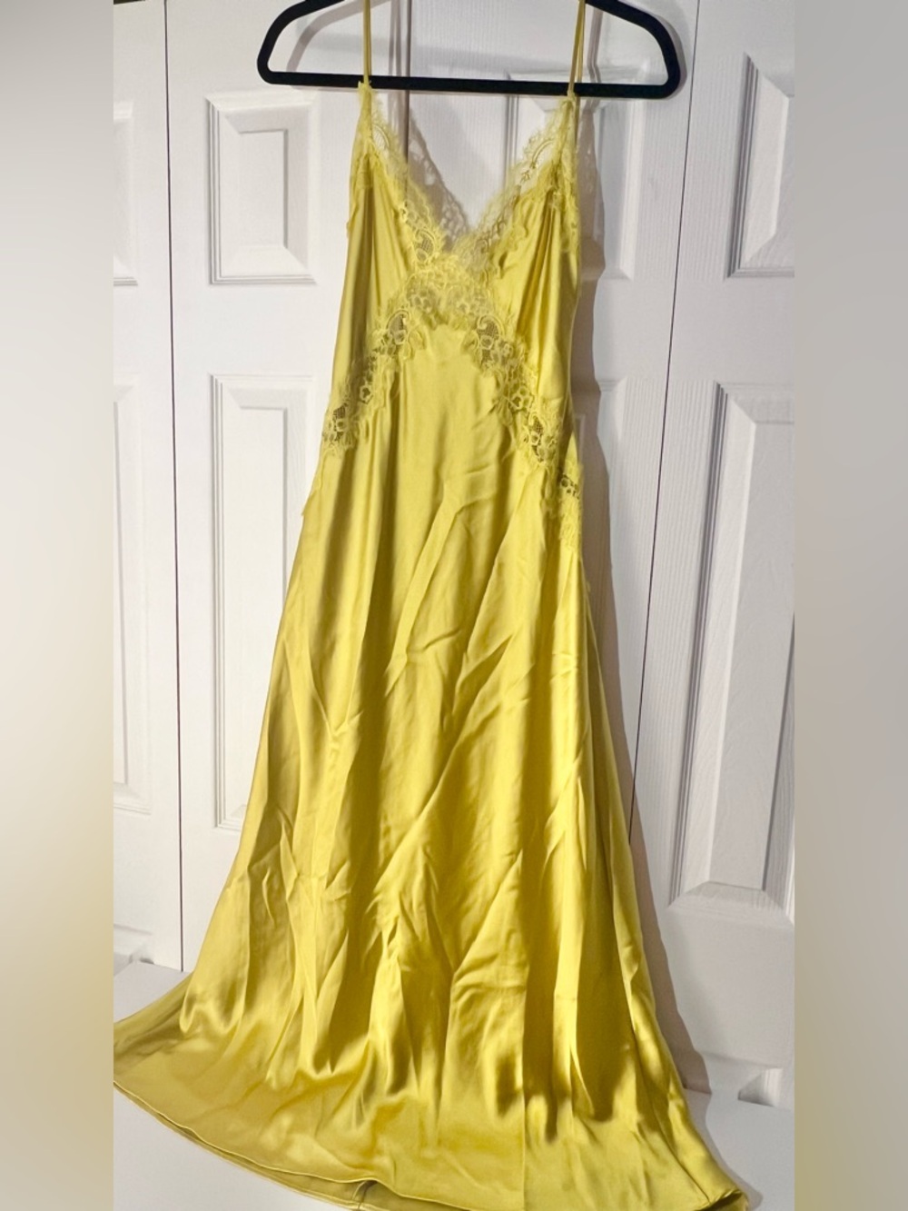 ZARA Yellow Satin Midi Slip Dress with Lace, New Medium - Picture 13 of 17